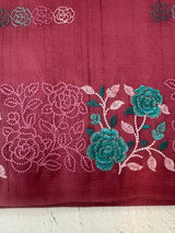 Crushed Matka Blended Tussar silk saree with embroidery MS4890 - DuskyRose