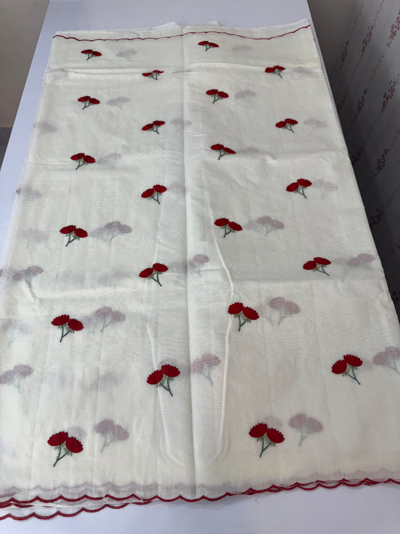 Mul chanderi embriodery saree with scalloped borders MSH115