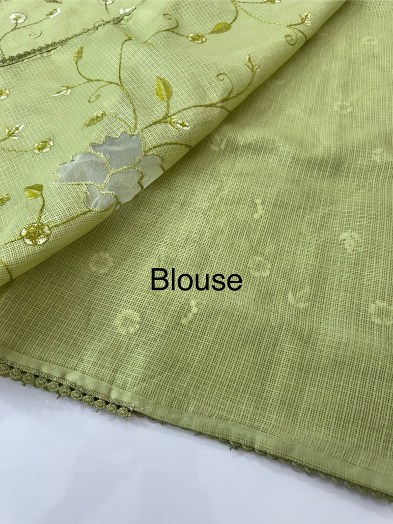 Soft kota silk saree with embriodery and organza applique work  MS14509- Green