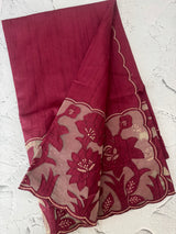 Blended tussar saree with organza applique applique borders MTSS452