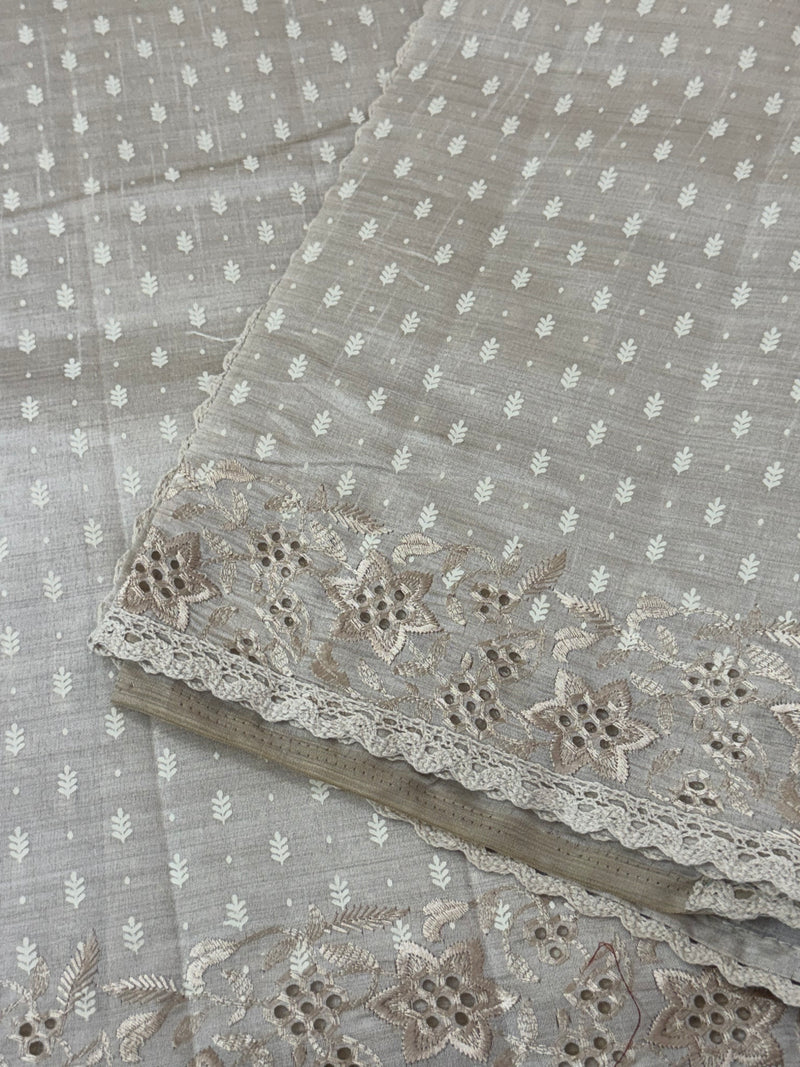Cutwork blended tussar saree   - Cream MS5222