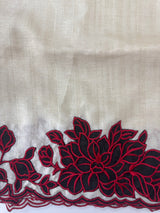 Unstitched Blended tussar suit set with applique work- MK105(2) PearlCream