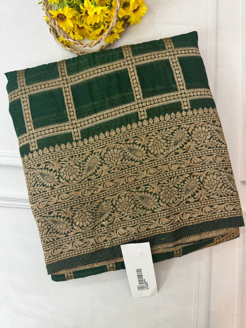 Semi banarasi Khaddi Georgette saree - MS1498 BottleGreen