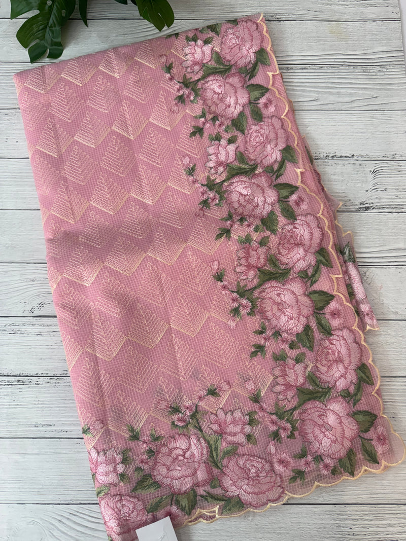 Phulkari NetKota embroidery saree - MPKS905 Pink