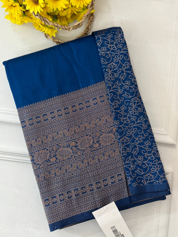 Crepe chiffon saree with brocade blouse - MS1134 DeepBlue