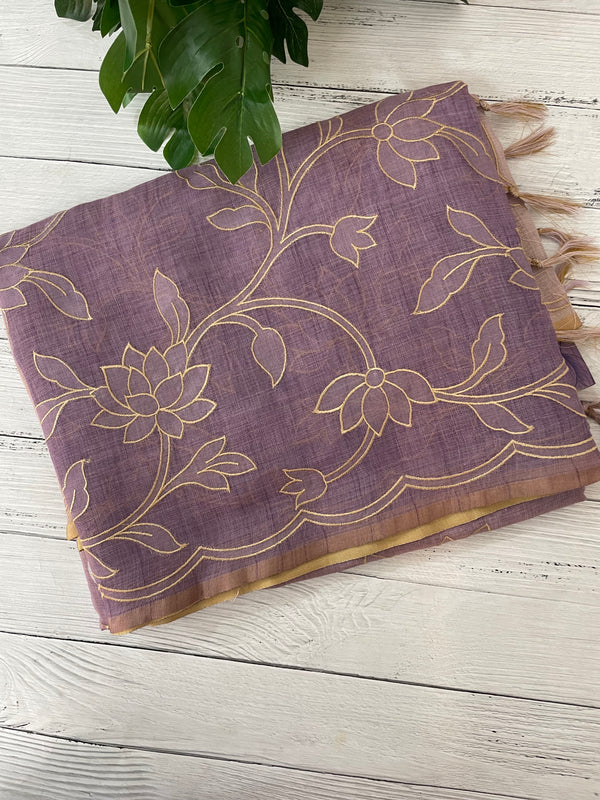 Ombre Soft Tissue linen saree with appliqué work MSL875
