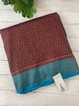 Banarasi semi katan saree with contrast border SHKNTNM- Wine to Blue