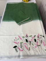 Linen blend Saree with hand embriodery MLS611- Royal blue & white