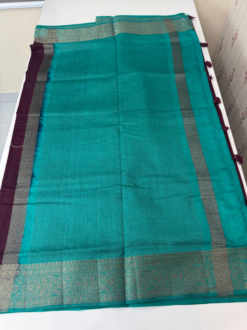 Blended tussar silk sarees with contrast pallu & blouse MTL430