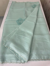 Handworked Crush Organza saree with applique work MBS676 PastelBlue