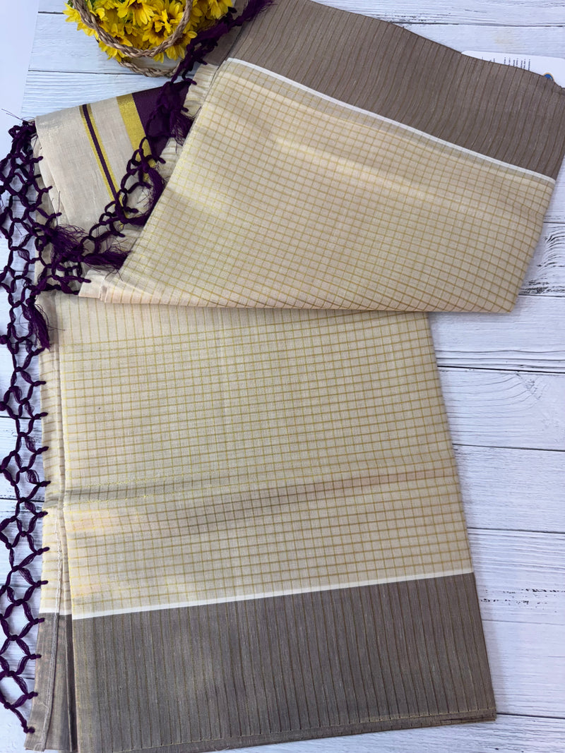 Kerala tissue saree- Gold checks
