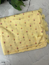 Malai chanderi saree with thread work MSM4569 ButterYellow