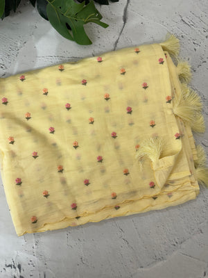 Malai chanderi saree with thread work MSM4569 ButterYellow