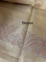 Soft blended silk saree with zari weaving and applique borders MS16445