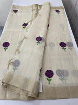 Tissue linen saree with embroidery MSL845