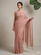 Tissue Silk embriodery saree MS49889- DuskyPink