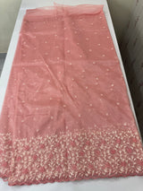Glassy tissue organza saree with embroidery FKSF133- Peach Pink