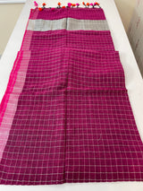 Linen checks saree with zari border MLS9788