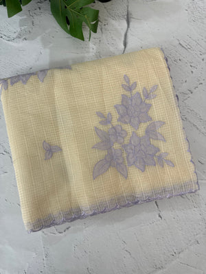 Kota Moonga checks Applique work saree  MSH273 - Cream to Lavender