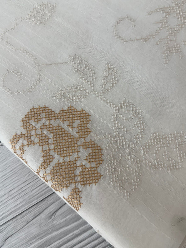 Blended Matka Tussar silk saree with cross stitch embroidery MS4899 White