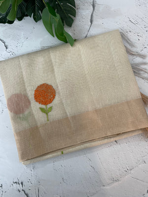 Tissue linen saree with embroidery MSL845