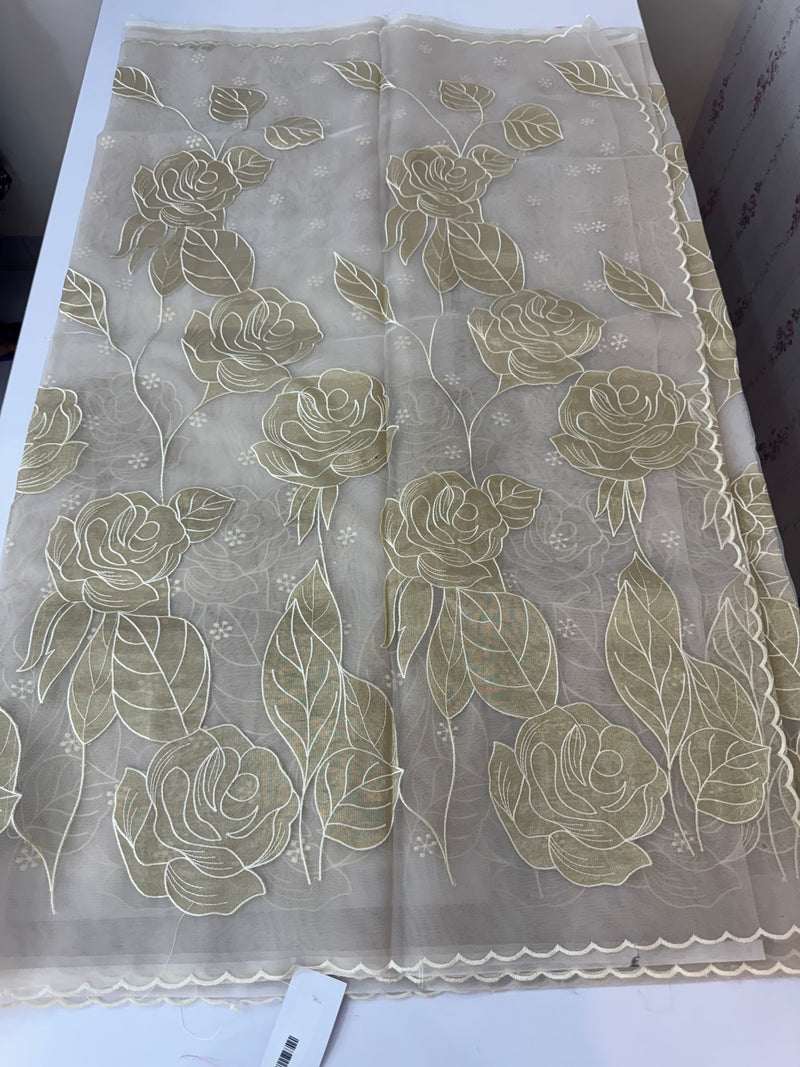 Organza saree with tissue applique work MS5081- CloudGrey