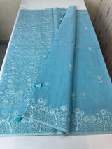 Semi organza saree with lace embroidery - MSH117 LightBlue