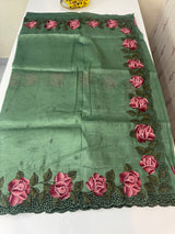 Crush Organza cutwork & embroidery saree MS7544- JadeGreen