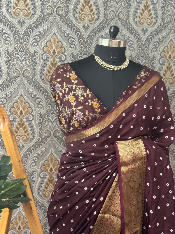 Soft dola silk saree with brocade banarasi  blouse MDLS212- Coffee