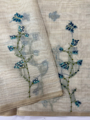 Kanta Handstitched Blended tussar silk saree MS15844