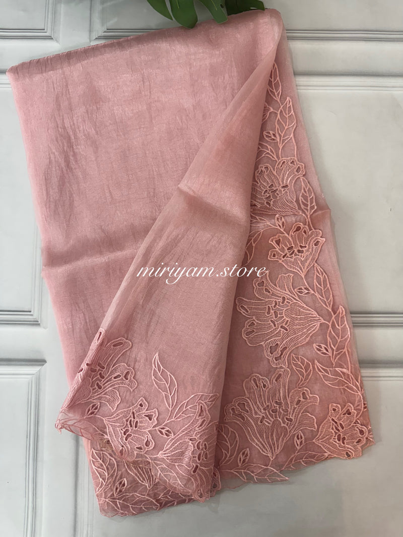 Tissue Organza cutwork sarees FBLK154 PeachPink