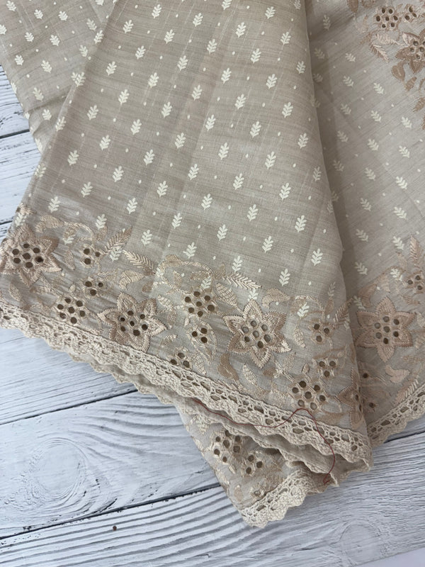 Cutwork blended tussar saree   - Cream MS5222