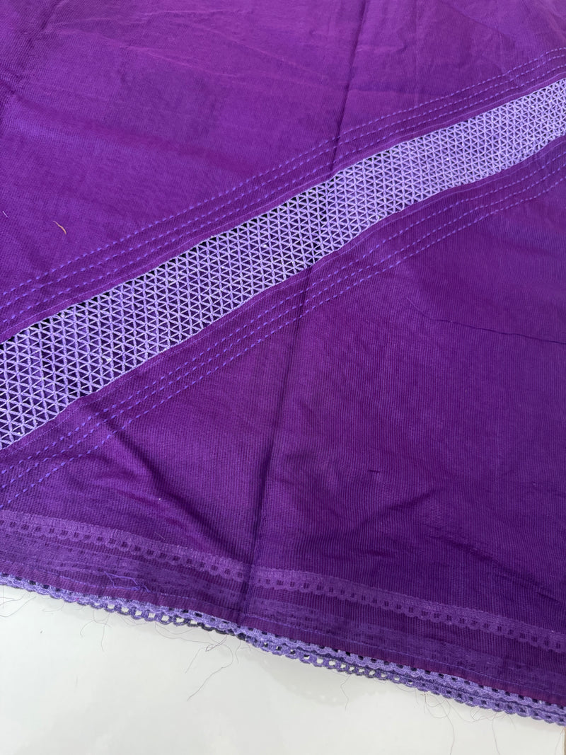 Supernet saree with crochet work and lace border MCJ5433 - Purple(Design - Diagonal Crochet)