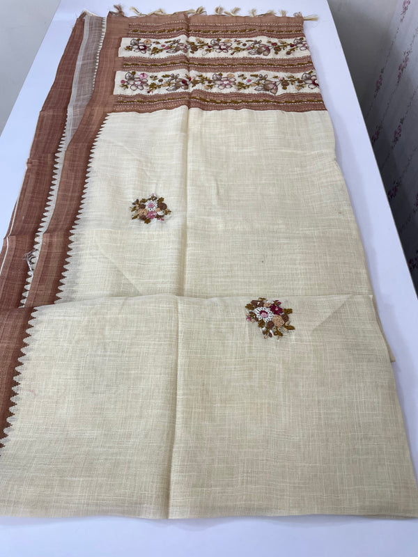 Tissue linen saree with kanta embriodery saree MS88650