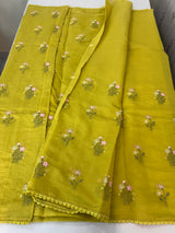 Blended Malai chanderi saree with embroidery MS5568 GreenYellow