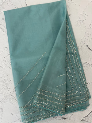 Handworked Organza saree and blouse MCW376 Blue