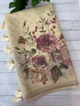 Linen- chanderi saree with french knots, sequence and bead work - MS19965