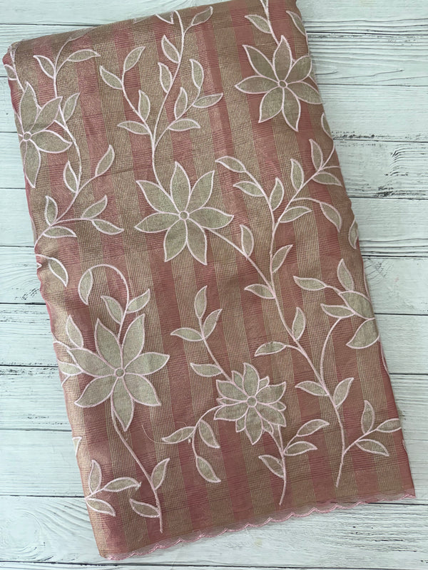 Tissue Silk applique work saree MSH133 Design 2- PeachPink