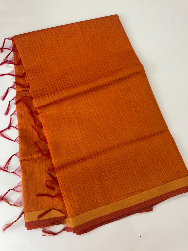 Mangalagiri Silk Cotton Saree  with zari checks MS90321 Orange