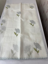 Moonga checks saree with applique work MS81789 - White to Grey