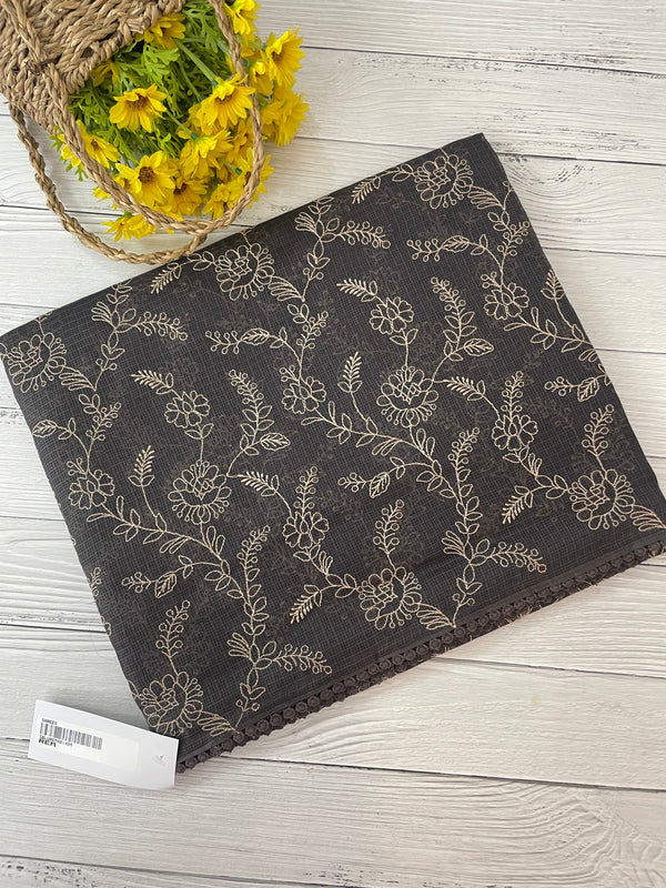 Soft kota silk saree with embriodery MS14808 - GreyishBlack