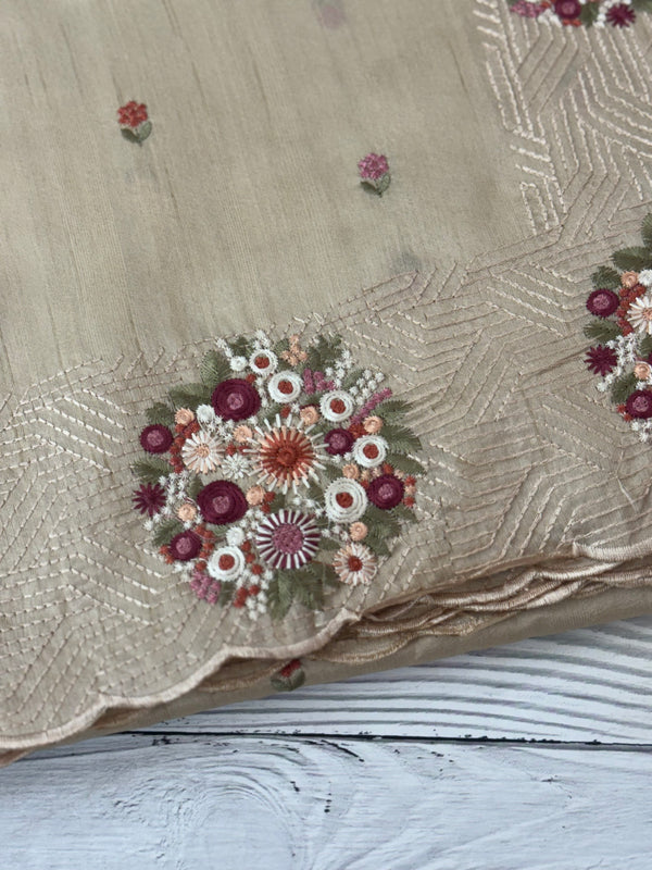 Blended tussar silk saree with embriodery - MSS564 - Beige