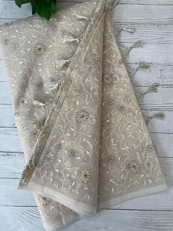 Kota silk saree with embroidery MSH199 - Pastel CloudGrey