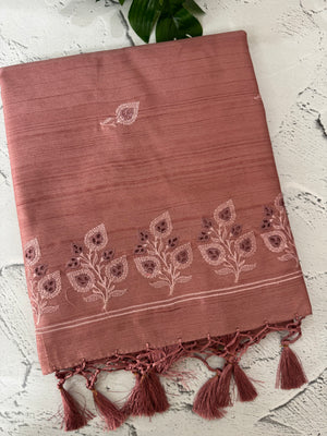 Cutwork Blended matka Tussar silk saree with embroidery MS4899