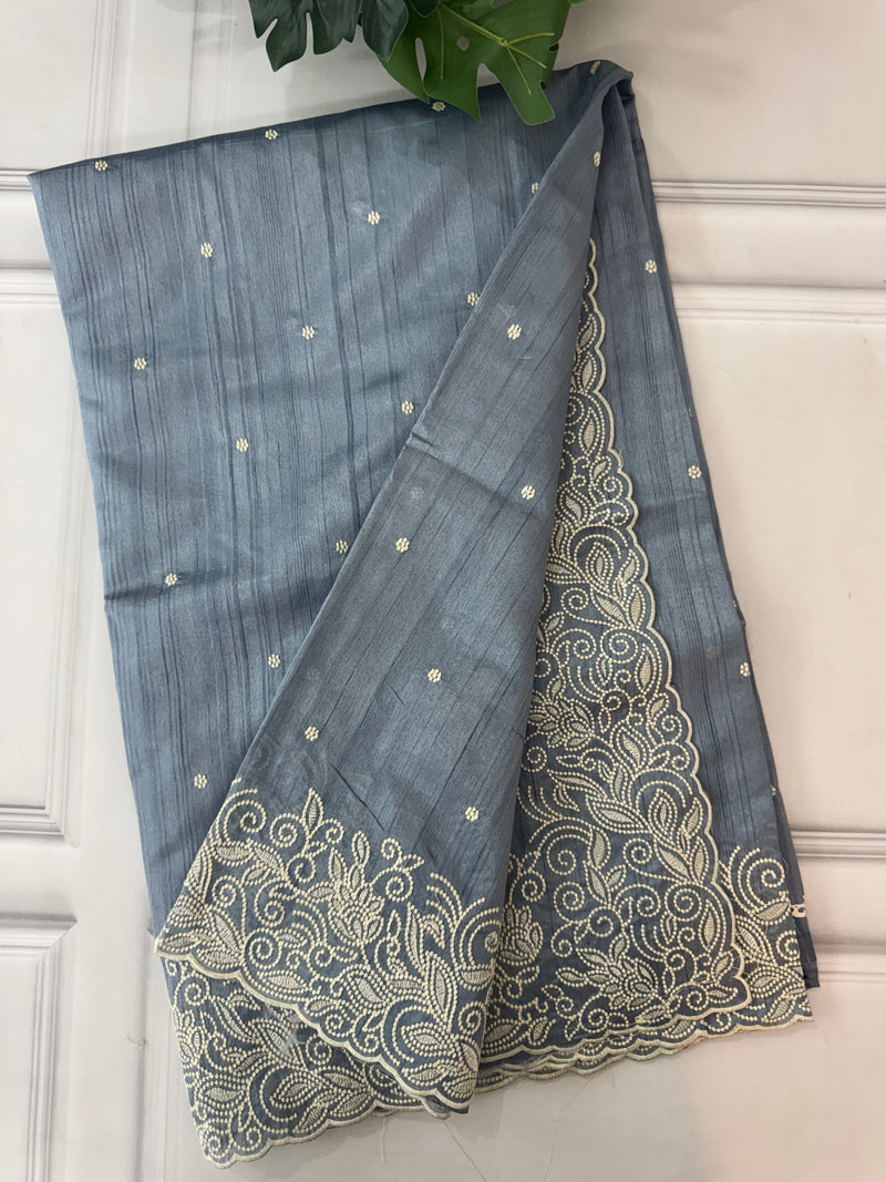 Embroidered Crepe semi tussar silk saree- MSS728 DuskyBlue