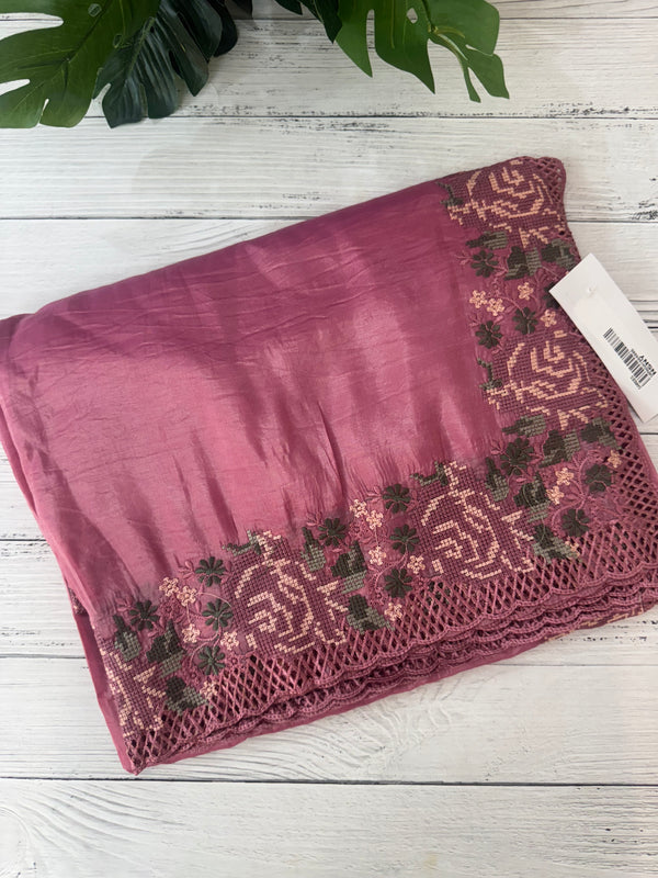 Crush Organza cutwork & embroidery saree MS7544- Pink