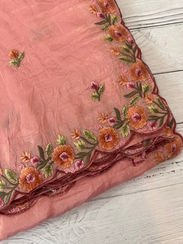 Crush Organza embroidery saree MS14567 Peach