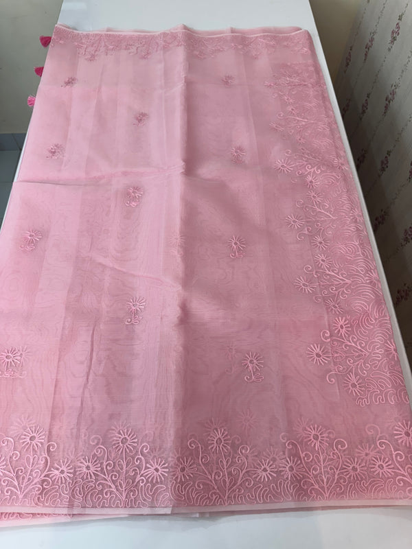 Semi organza saree with lace embroidery MSH117