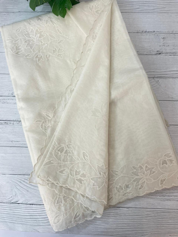 Mul chanderi saree with applique borders MSH112 Offwhite