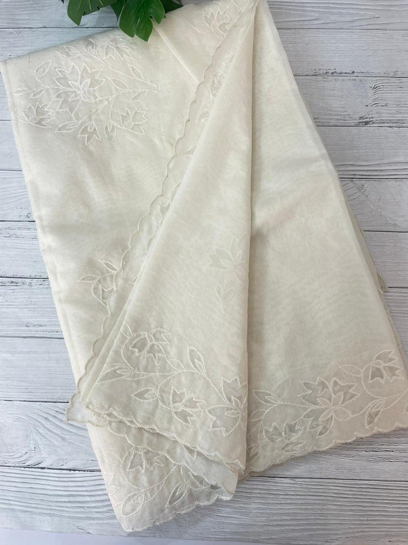 Mul chanderi saree with applique borders MSH112 Offwhite